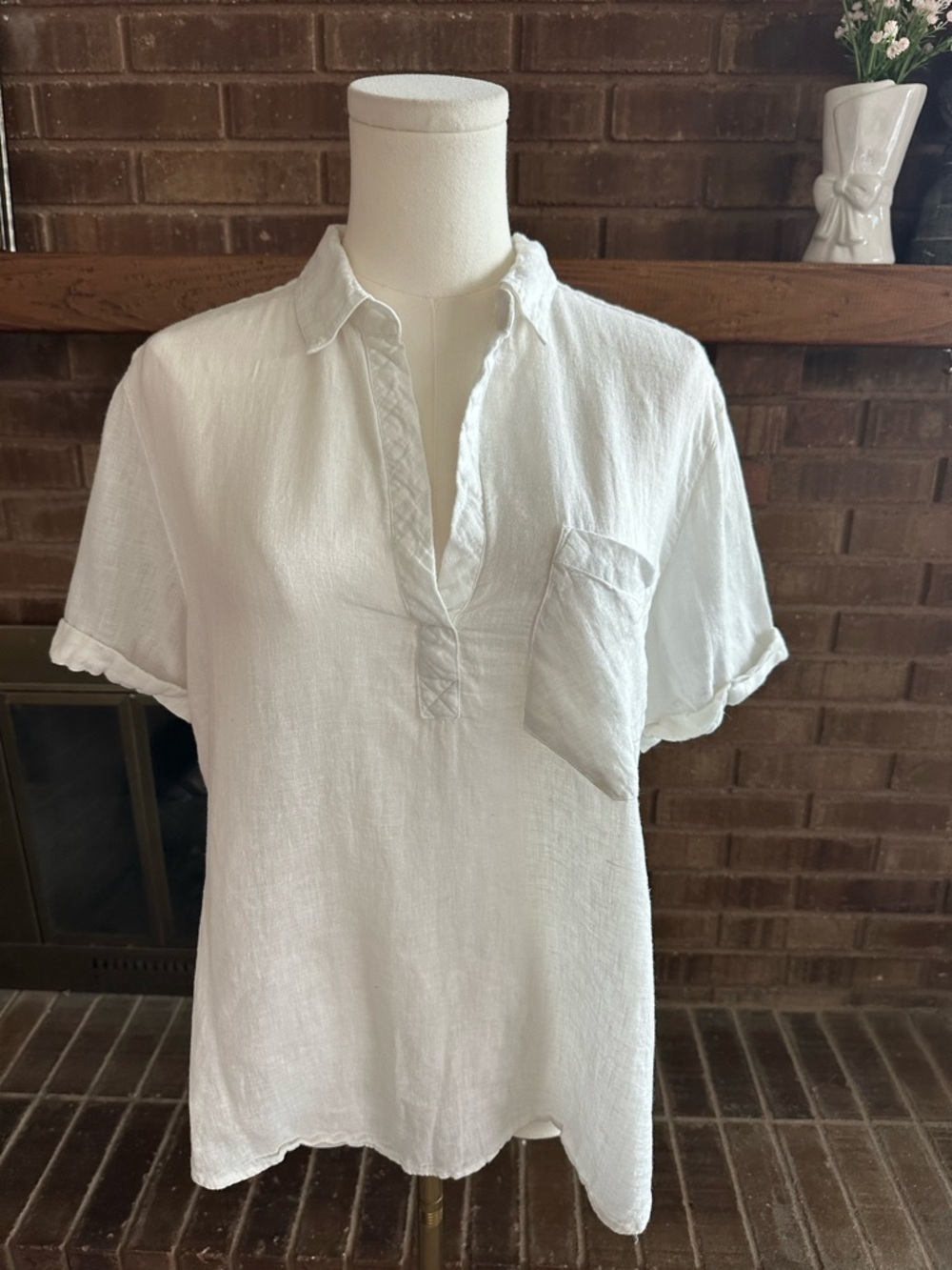 RAILS Savannah White Linen Blend Popover Blouse S • Coastal Grandmother Chic